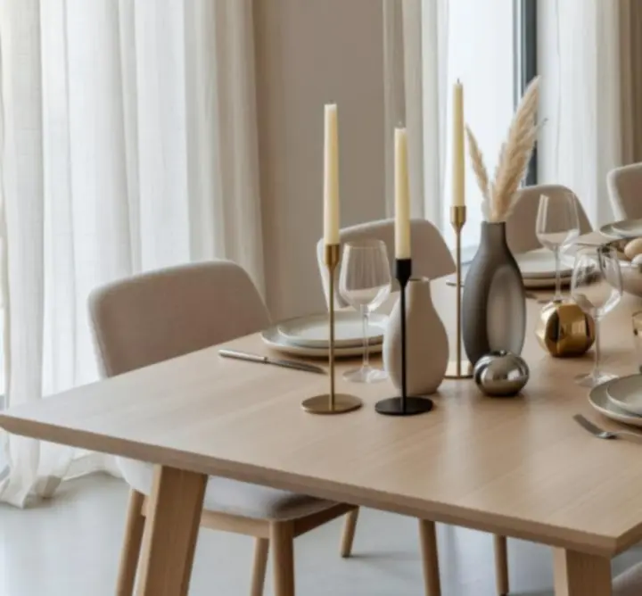 Elegancko nakryty stół z dekoracyjnymi dodatkami Dining Market PL