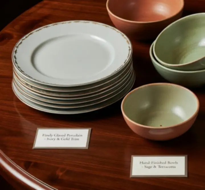 Zestaw nowoczesnej porcelanowej zastawy stołowej na eleganckim stole