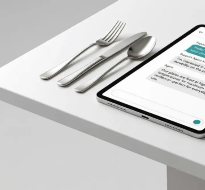 Konsultant obsługi klienta wspierający zakupy online w eleganckim sklepie z akcesoriami stołowymi