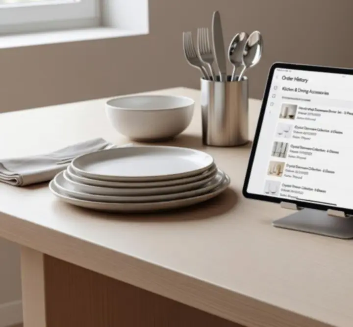 Historia zamówień z akcesoriami stołowymi, talerzami i szkłem
