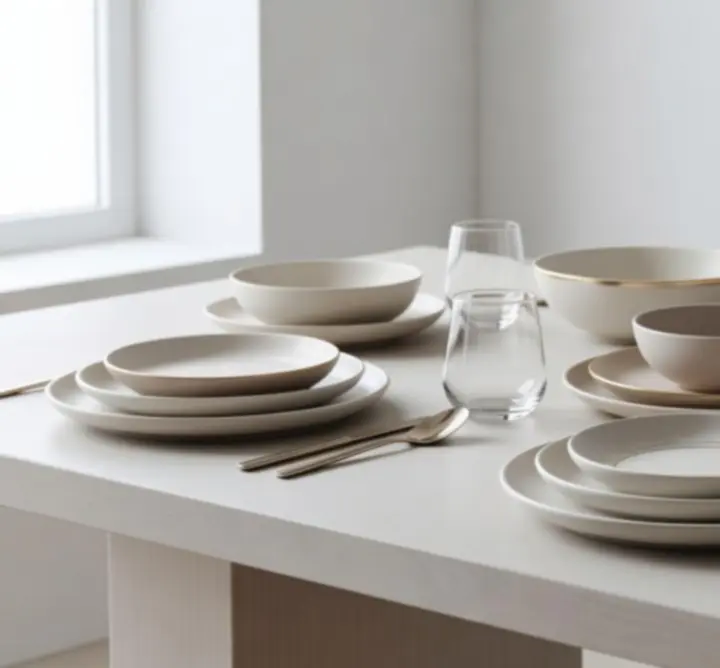 Elegancko nakryty stół z nowoczesnymi talerzami