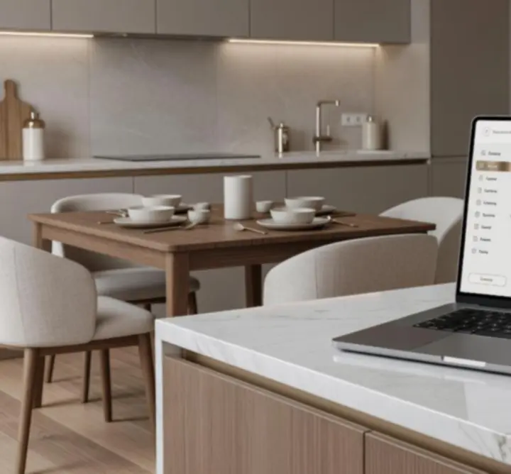 Nowoczesny panel użytkownika na tle eleganckiej kuchni